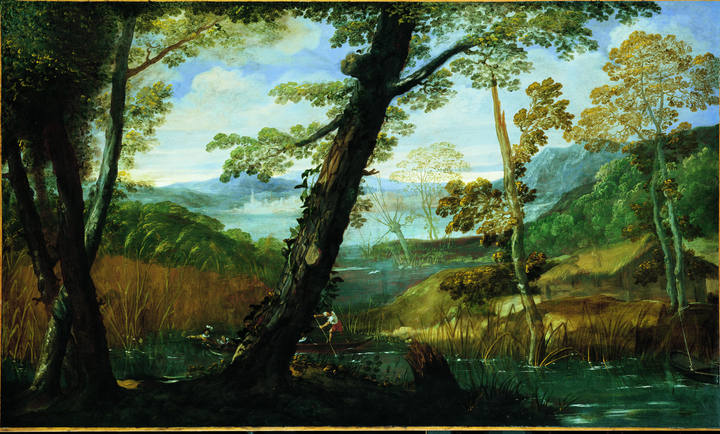 Aníbal Carranci (1560-1609). ’Paisaje fluvial’ (hacia 1590-1599). Óleo sobre lienzo. Prestado por la National Gallery of Art de Washington, Samuel H. Kress collection.