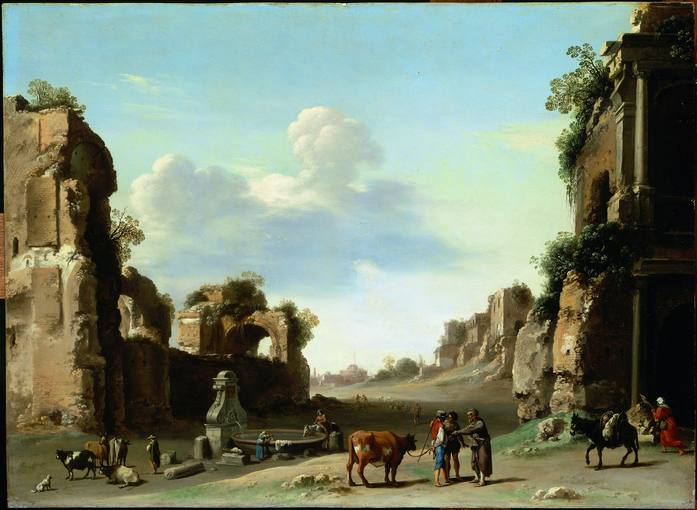 Cornelis van Poelenburgh (c.1586-1667). ’Vista del Campo Vaccino’ (1620). Óleo sobre cobre. Museo del Louvre.