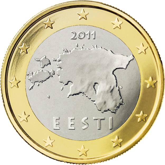 Fotografía que refleja una de las caras de la nueva moneda de 1 euro que muestra un mapa de Estonia