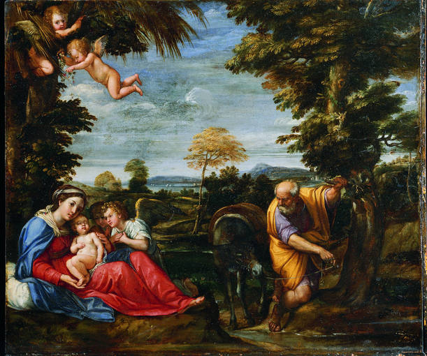 Francesco Albani, ’El Albano’ (1578-1660). ’Descanso en la huida a Egipto’ (hacia 1607). Óleo sobre tabla prestado por el Museo de Arte de la Princeton University.