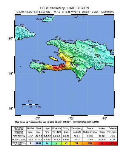 Imagen del Instituto Geológico de Estados Unidos (USGS) que muestra a la región de Haití