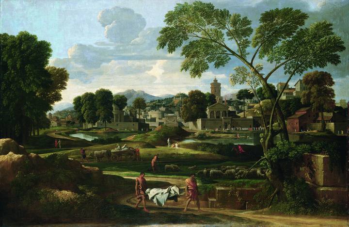 Nicolas Poussin (1594-1665). ’Paisaje con el entierro de Foción’ (1648). Óleo sobre lienzo del Museo Nacional de Gales que puede verse en a exposición del Grand Palais.