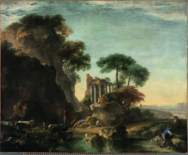 Salvatore Rosa (1615-1673). ’Paisaje de lago con ganado’ (1640). Óleo sobre lienzo. Museo de Arte de Cleveland.
