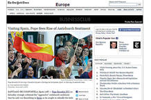 La visita del Papa en España en la portada del New York Times