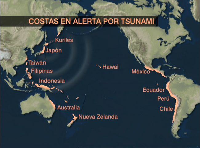 Tras el seísmo de Japón se ha declarado la alerta de tsunami en una veintena de países de tres continentes